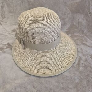 Vince Camuto Beige Straw Sun Hat with Ribbon Band